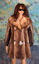 Ladies  Otter with Wolf Skin Collar  Long Fur Coat  Size S/M