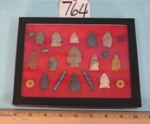 13 Authentic Arrowheads in Display Case from the South