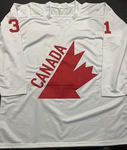 Gerry Cheevers Team Canada Autographed & Inscribed Custom Hockey Jersey JSA W coa