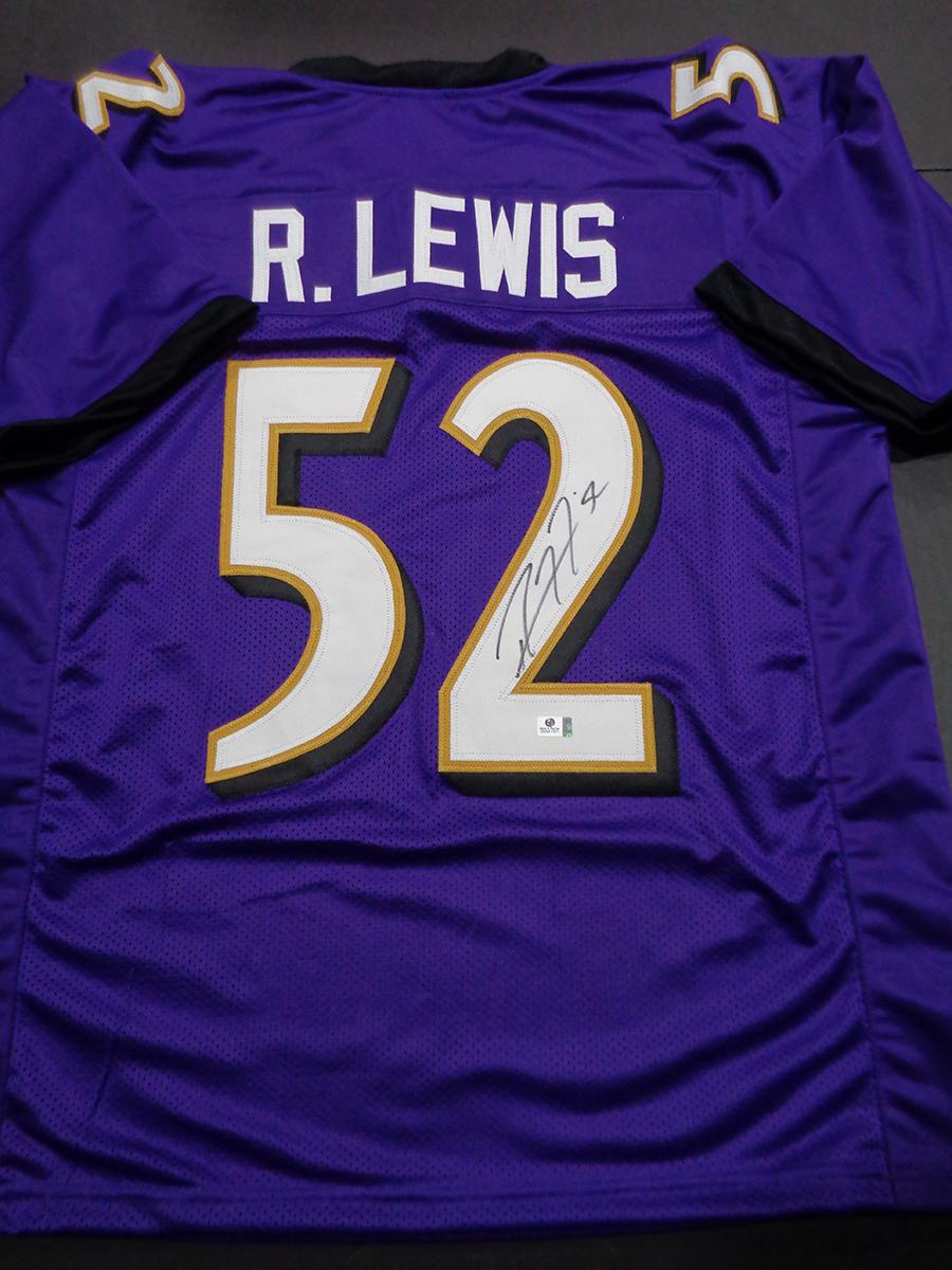 Ray Lewis Baltimore Ravens Autographed Custom Football Jersey GA coa