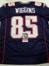 Jermaine Wiggins New England Patriots Autographed & Inscribed Custom Football Jersey JSA W coa