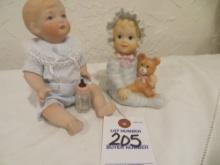 2 baby porcelains and a bottle