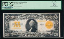 1922 $20 Gold Certificate PCGS 50