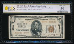 1929 $5 Koppel PA National PCGS 30