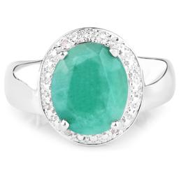 Rhodium Plated 4.70ct Emerald and Diamond Ring