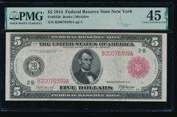 1914 $5 Red Seal New York FRN PMG 45EPQ