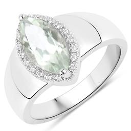 Plated Rhodium 1.55ct Green Amethyst and White Topaz Ring