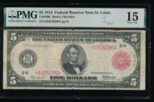 1914 $5 Red Seal St Louis FRN PMG 15