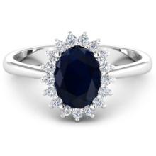 14KT White Gold 2.10ct Blue Sapphire and Diamond Ring