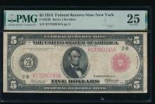 1914 $5 Red Seal New Yor FRN PMG 25