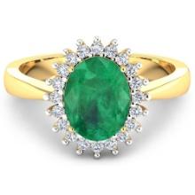 14KT Yellow Gold 1ct Zambian Emerald and Diamond Ring