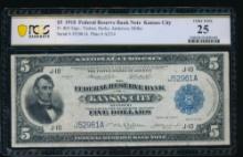 1918 $5 Kansas City FRBN PCGS 25