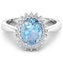 14KT White Gold 0.96ct Aquamarine and Diamond Ring