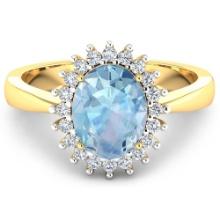 14KT Yellow Gold 0.96ct Aquamarine and Diamond Ring