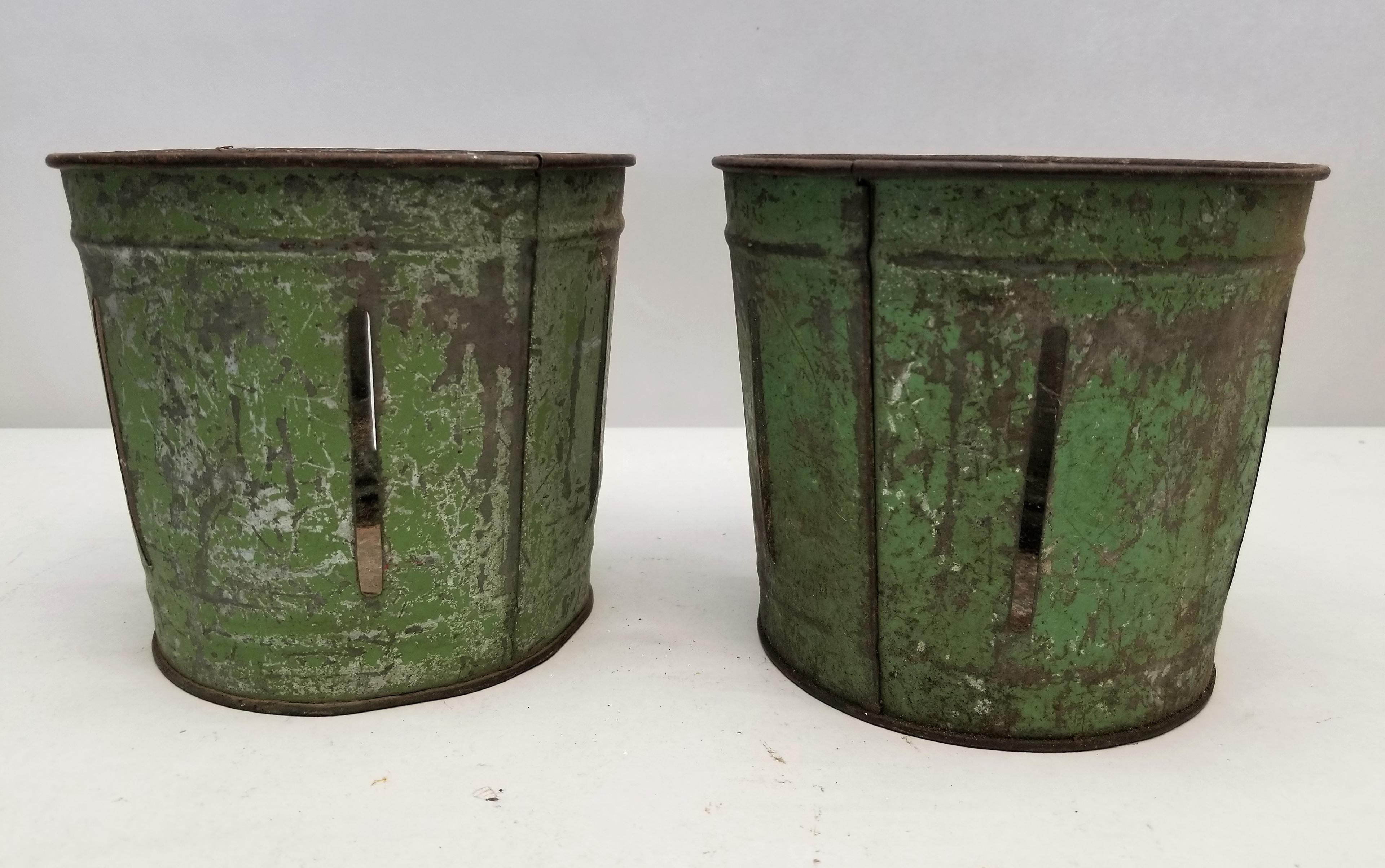 (2) Green Painted Metal Fruit Measuring Baskets