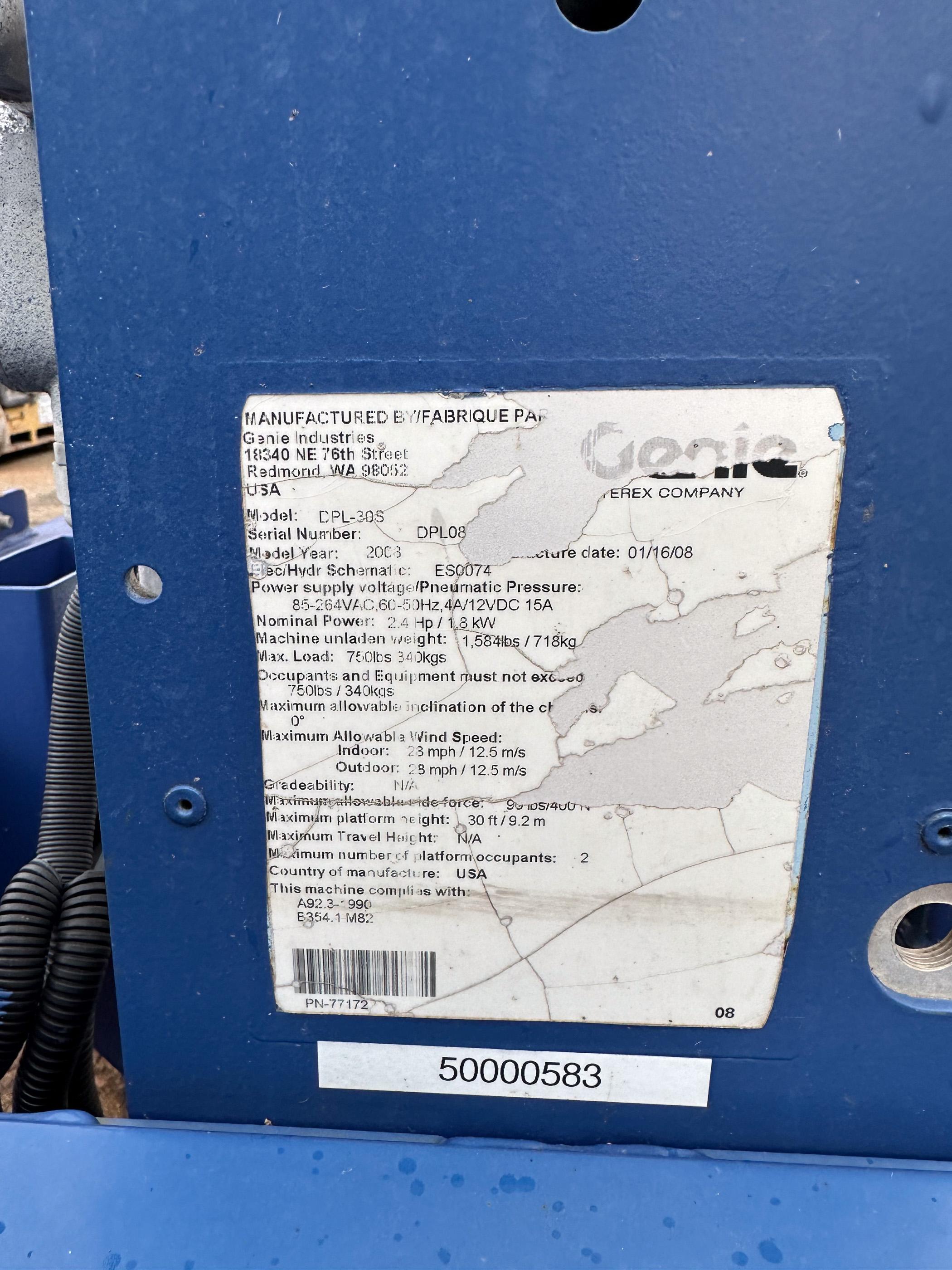 2008 Genie 30' Stationary Electric Lift