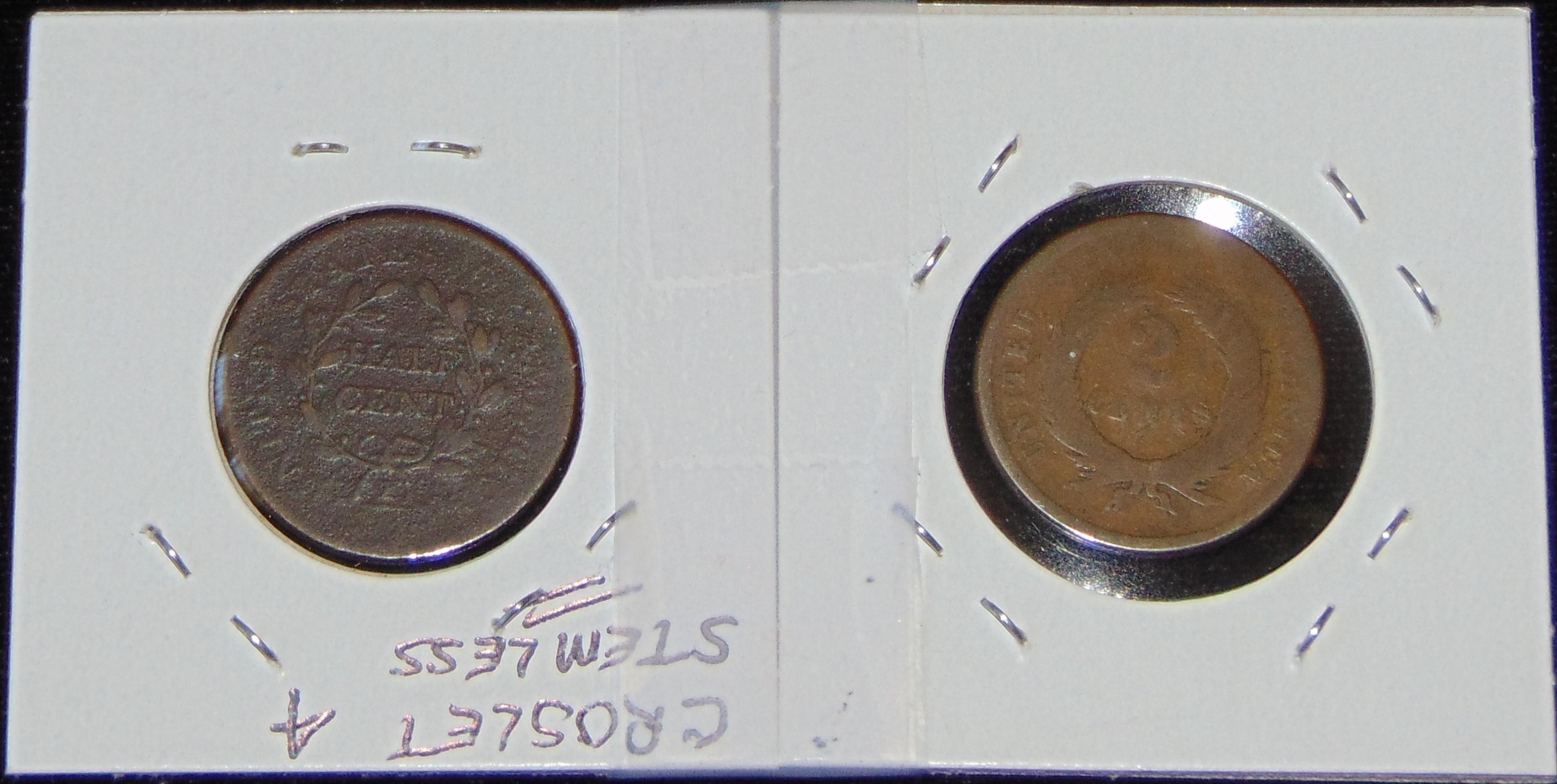 1804 Half Cent (crosslet 4, stemless). 1864 2¢pc.