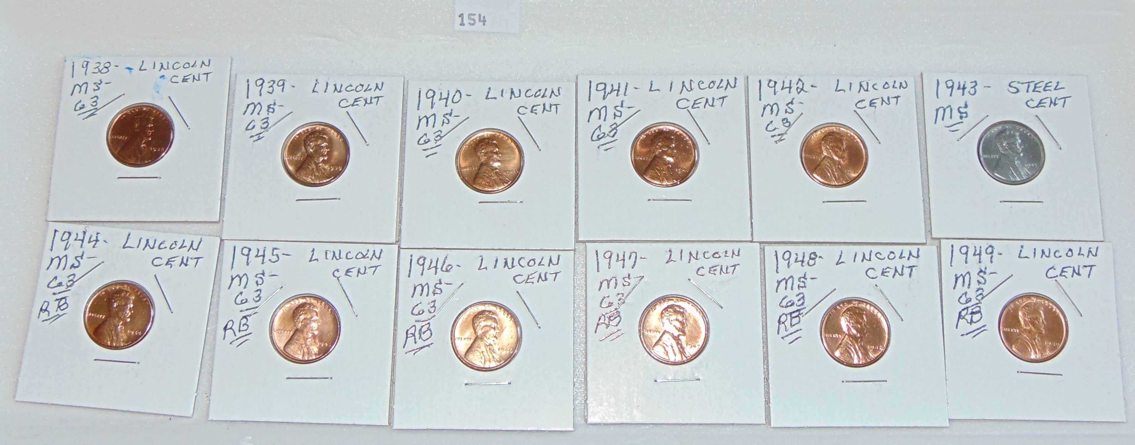 12 Lincoln Cents 1938-1949. Nice!