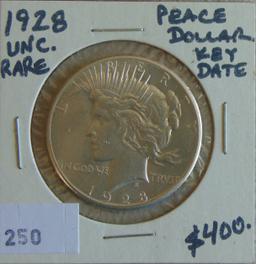 1928 Peace Dollar (rare, key).