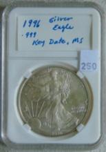 1996 Silver Eagle MS .999 (key date).