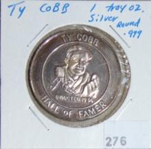 Ty Cobb 1 Troy Oz. Silver Round .999