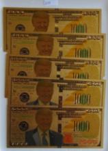 5 2024 Trump 24k Gold Foil Notes.