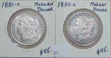 1881-O, 1884-O Morgan Dollars.