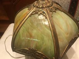 Antique 20" brass table lamp with slag shade (Mint Condition)