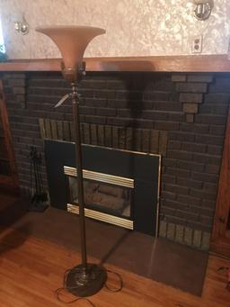 66" tall torchiere floor lamp, with art glass shade