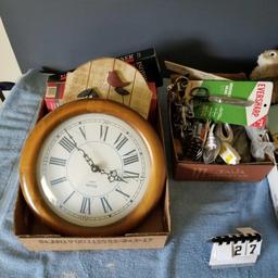 Assortment inc Clocks, Cords, and Wall Plaques