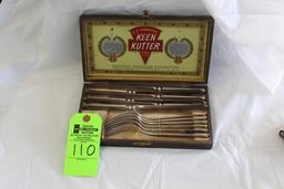 E.C. Simmons Keen Cutter Silverware 6 Place Fork & Knife Setting in Orig. Keen Cutter Wdn. Case