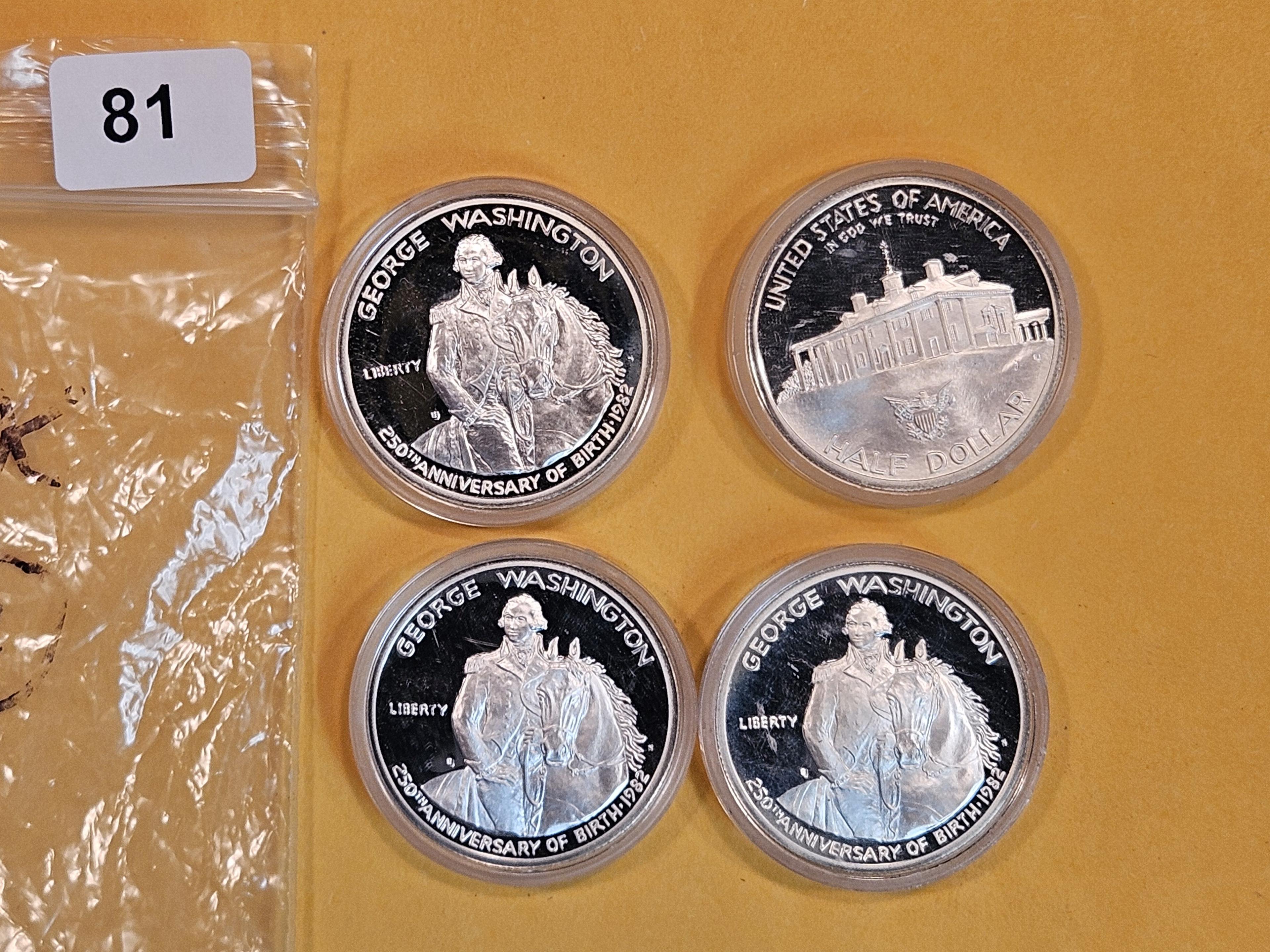 Four Proof Deep Cameo SILVER 1982-S Commemorative half Dollars