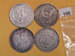 Four mixed Morgan Silver Dollars
