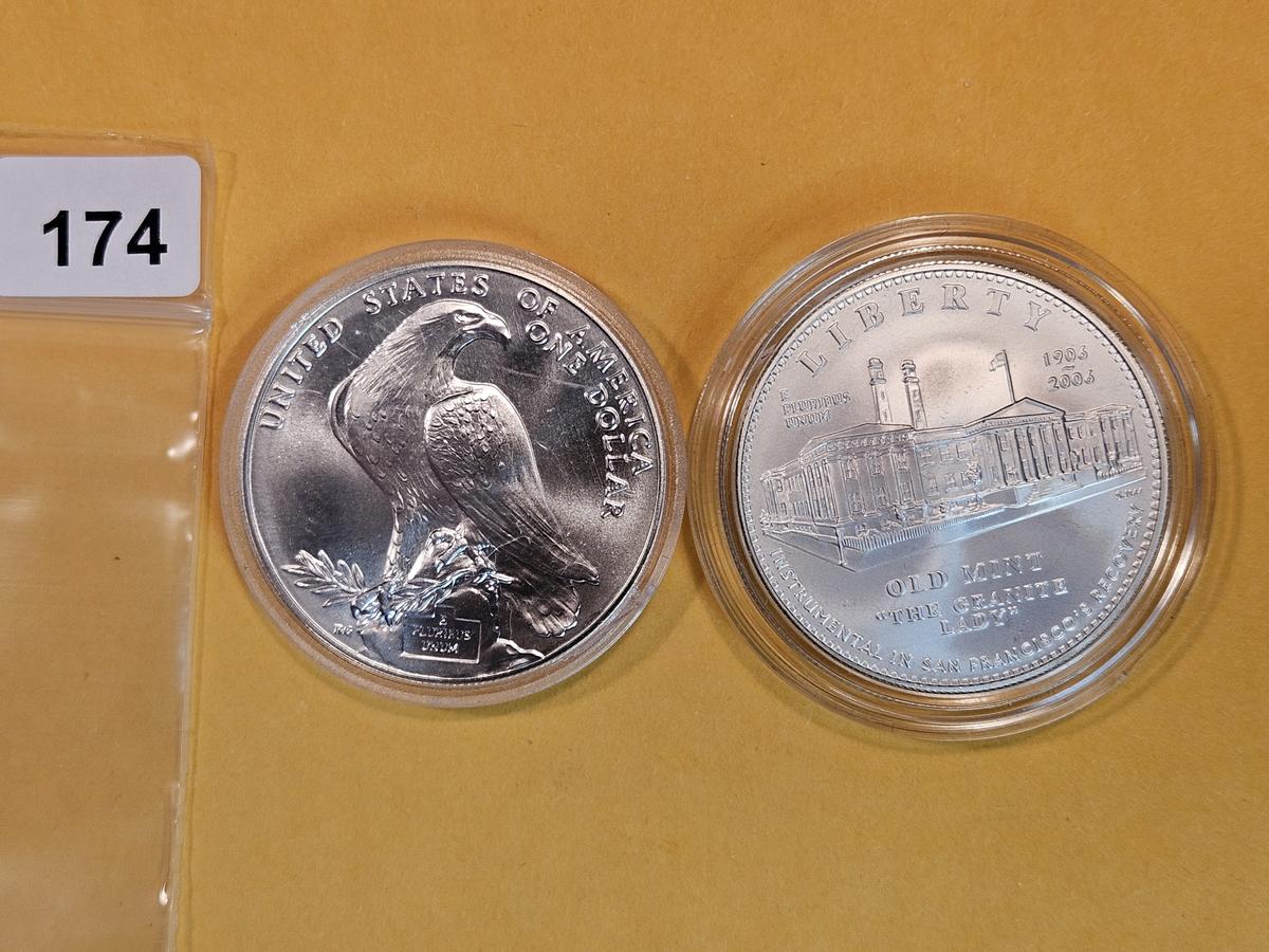 Two GEM Brilliant Uncirculated Commemorative Silver Dollars