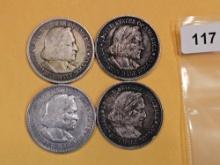 Four 1893 Columbian silver Commemorative Half Dollars