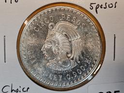 Choice Brilliant Uncirculated 1948 Mexico 5 pesos