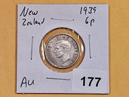 1939 New Zealand silver 6 pence