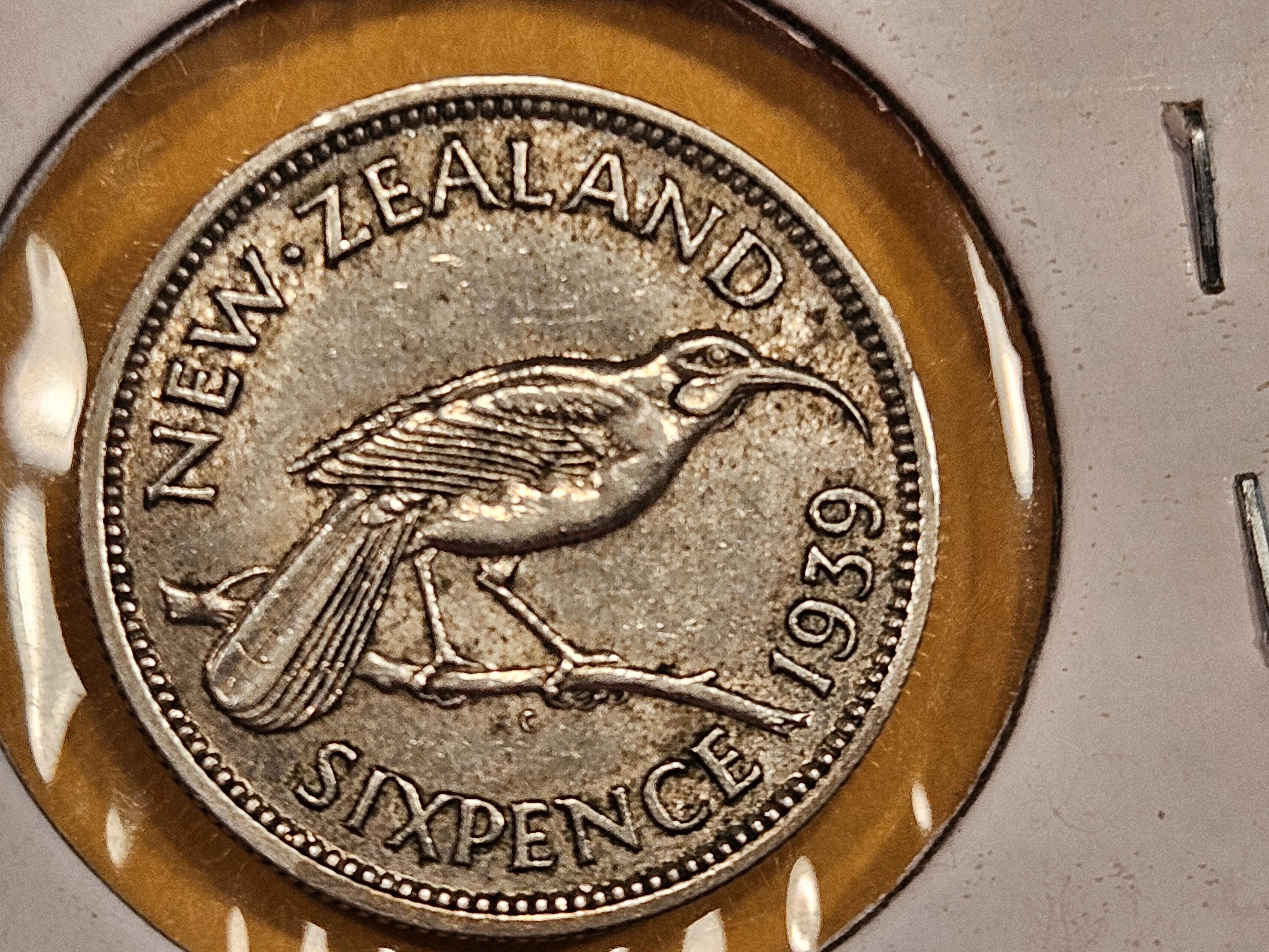 1939 New Zealand silver 6 pence