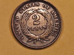 1865/1865 Two Cent Piece in Very Fine  - 35 Repunched Date