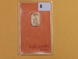 GOLD! VALCAMBI Suisse one Gram .9999 fine gold bar