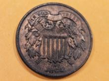 1864 Two Cent piece in Extra Fine