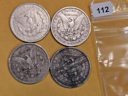 Four mixed Morgan Silver Dollars