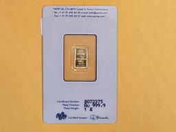 GOLD! PAMP Suisse .9999 fine one gram gold bar