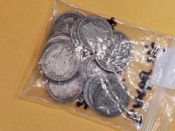 Twenty-one Silver Barber Dimes