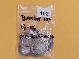 Twenty-one Silver Barber Dimes