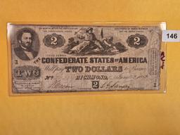 1862 Confederate States of America Two Dollars