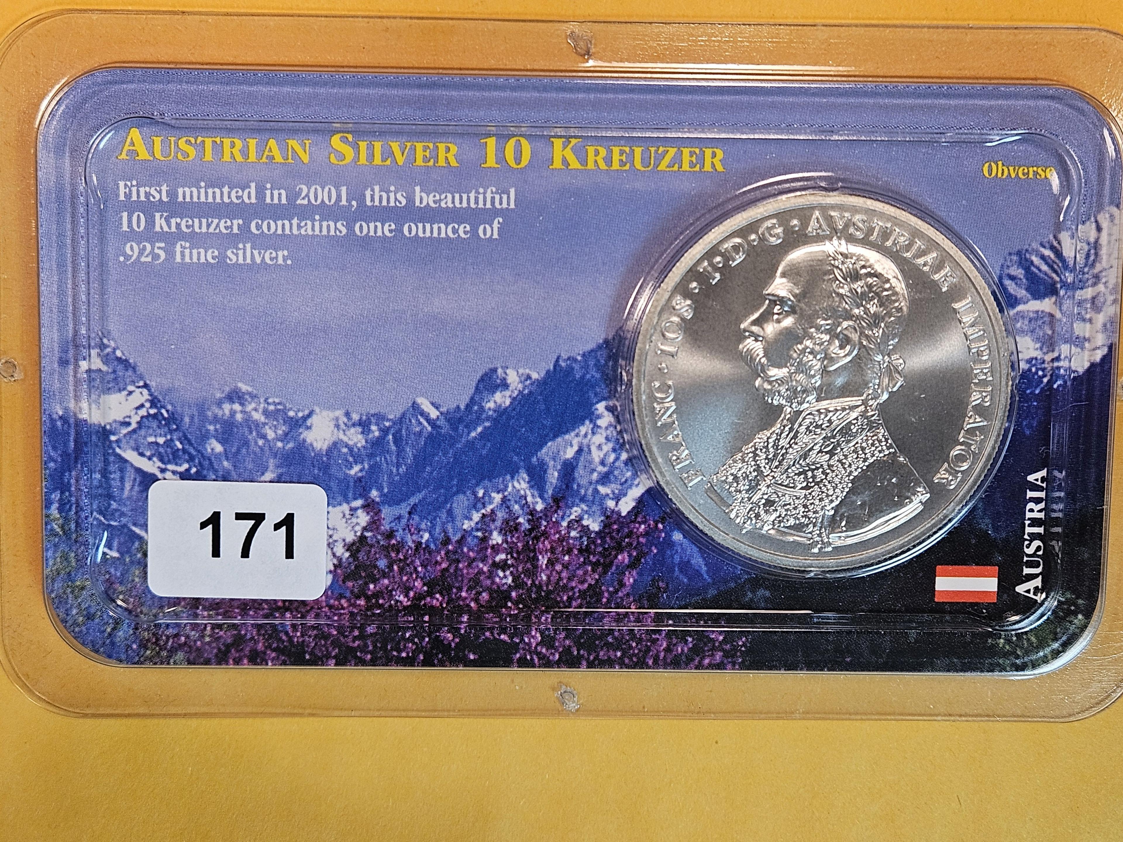 GEM Brilliant Uncirculated 2001 Austrian Silver 10 kreuzer