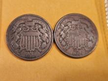 1868 and 1869 Two Cent pieces
