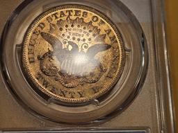 GOLD! PCGS 1876 Type 2 Liberty Head Gold Twenty Dollar in Bright About Uncirculated - 53