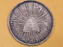 1901 am Mexico silver Peso in Extra Fine plus